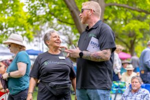 man and woman talking