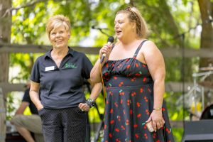 two women standing