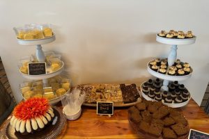 table with desserts on it
