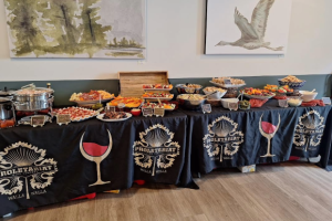 table with food on it