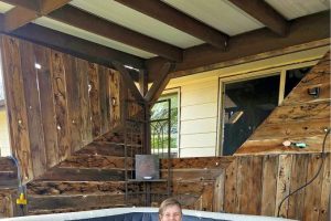 Woman sitting in a hot tub